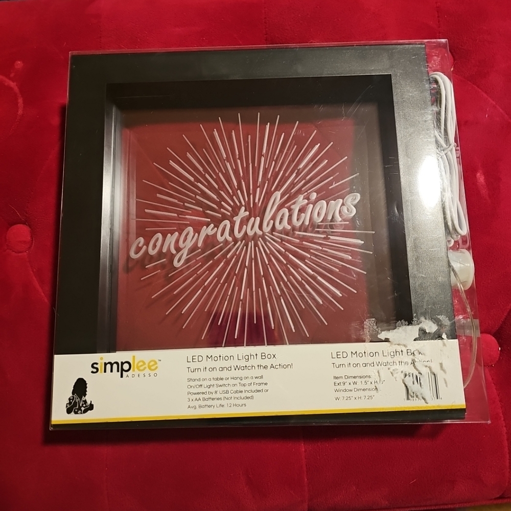 NIP Simplee Adesso LED Motion Light Box Black "Congratulations" Graduation &more